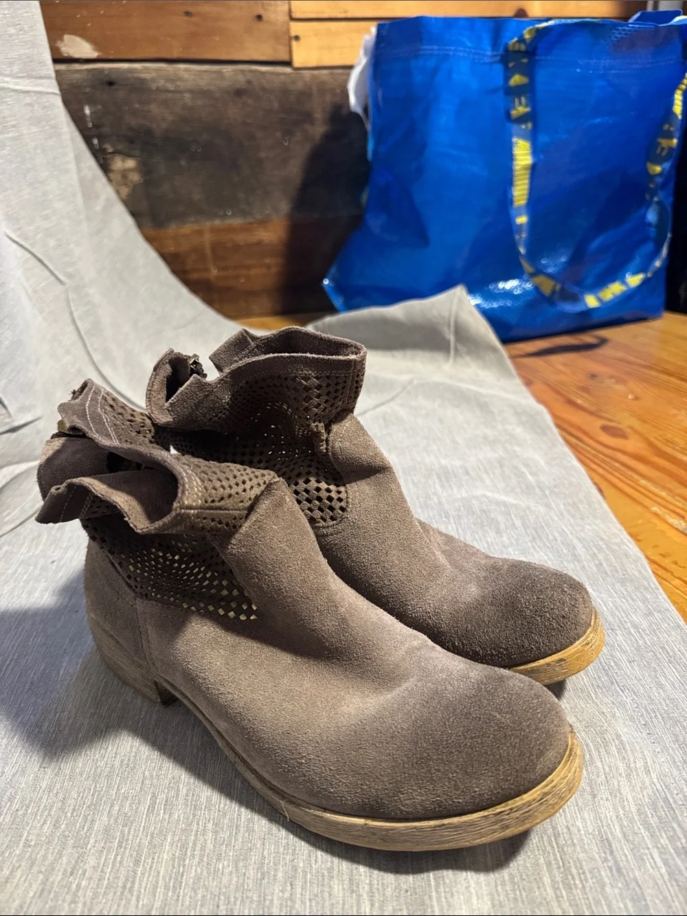 Sundance Dark Brown Suede Perforated Cuff Ankle Booties